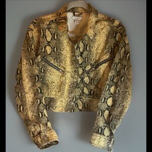 TOPSHOP EDGY RETRO HIP HOP MOB WIFE MOTO  BIKER STYLE SNAKE DENIM JACKET SZ 4